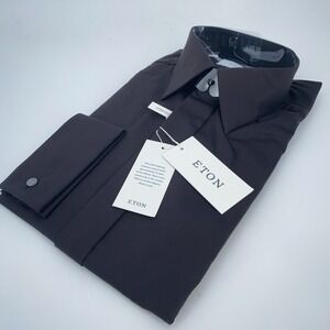 Eton Dress Shirt Men  XL 17 - 43 Black Fine Twill Stretch Slim Fit Button Up